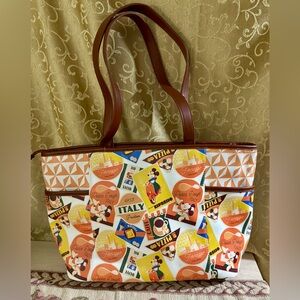 NWOT Disney EPCOT World Showcase Italy Pavilion Mickey Postcard Zipper Tote Bag